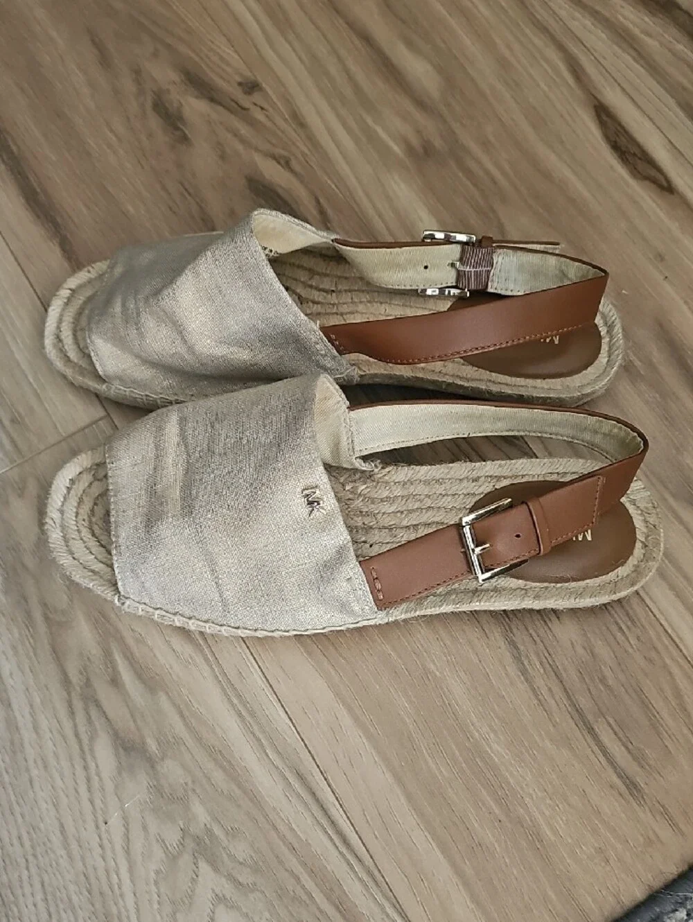 MICHAEL Michael Kors Natural Canvas & Tan Leather Espadrille Slingbacks